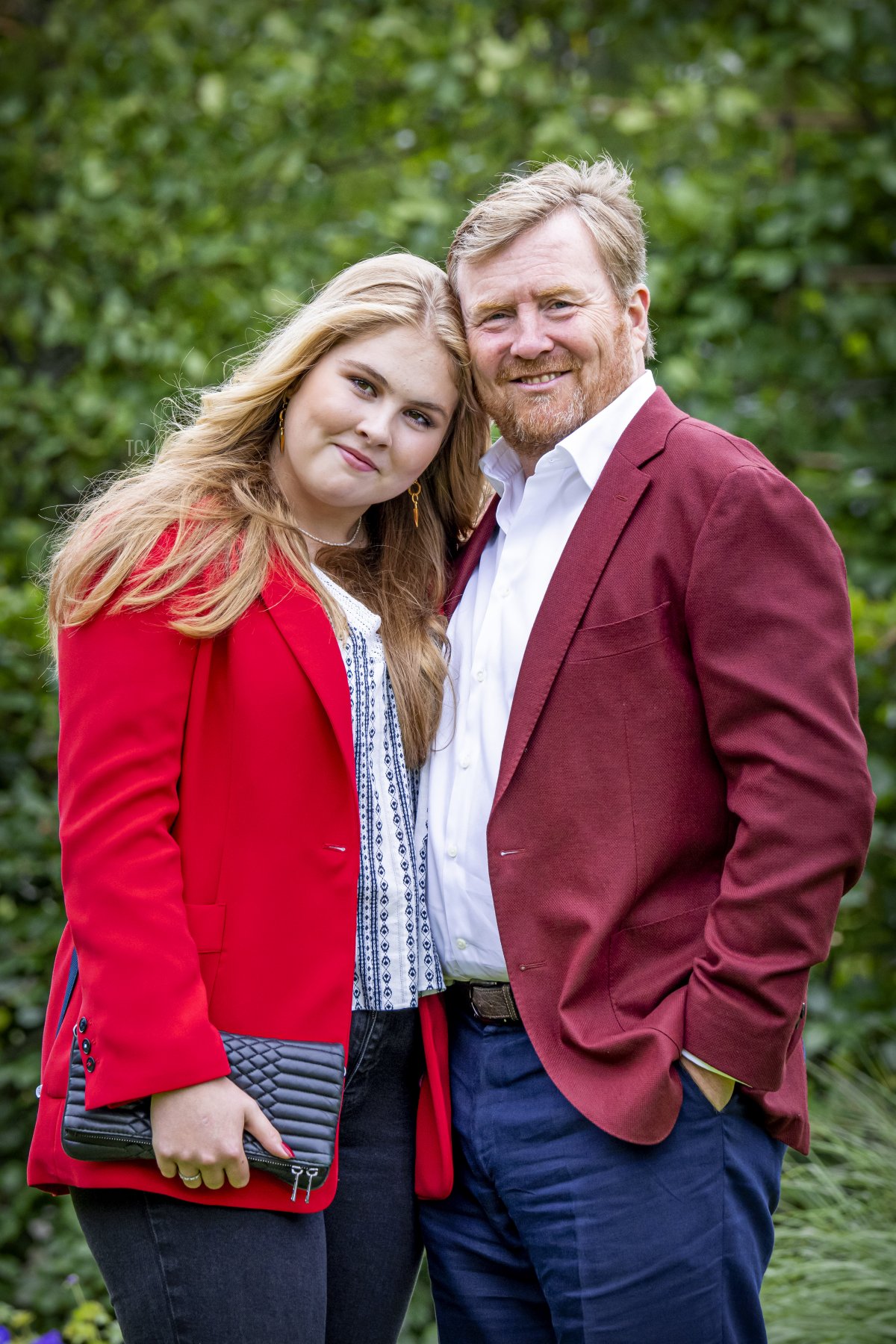 Princess Ariane of the Netherlands, Queen Maxima of the Netherlands, Princess Alexia of the Netherlands, King Willem-Alexander of the Netherlands and Princess Amalia of the Netherlands pose during the summer photo session at Huis ten Bosch Palace in The Hague, on July 16, 2021