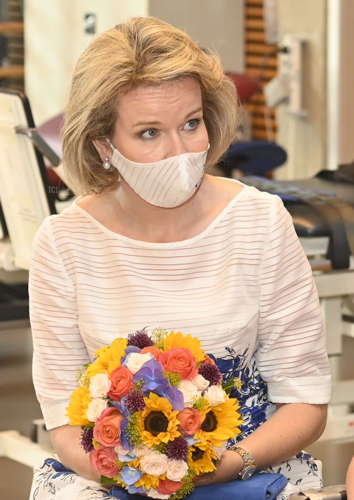 Queen Mathilde of Belgium pictured at a visit of the royal family at the occasion of the Belgian national day, at the national center for multiple sclerosis in Melsbroek, Wednesday 21 July 2021