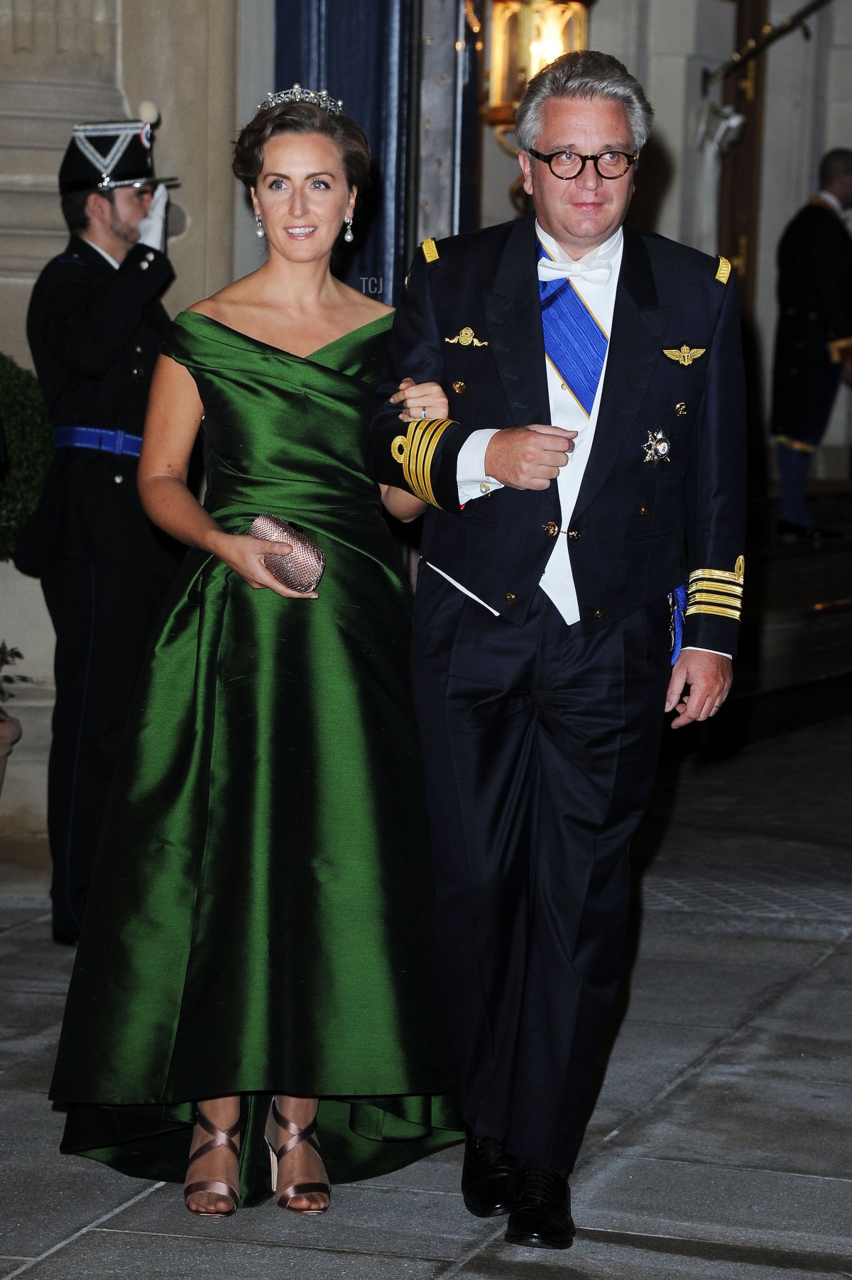 Prince Laurent of Belgium and Princess Claire of Belgium attend the Gala dinner for the wedding of Prince Guillaume Of Luxembourg and Stephanie de Lannoy at the Grand-ducal Palace on October 19, 2012 in Luxembourg