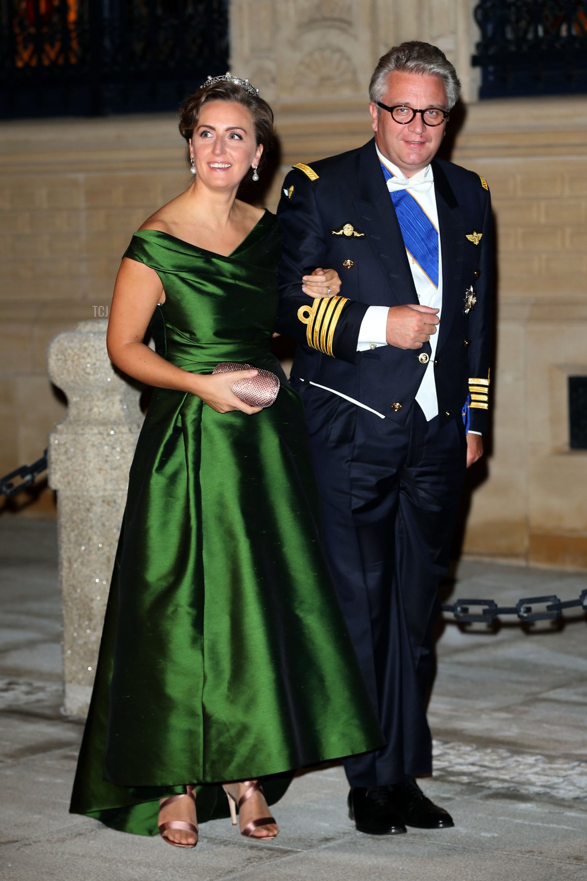 Prince Laurent of Belgium and Princess Claire of Belgium attend the Gala dinner for the wedding of Prince Guillaume Of Luxembourg and Stephanie de Lannoy at the Grand-ducal Palace on October 19, 2012 in Luxembourg