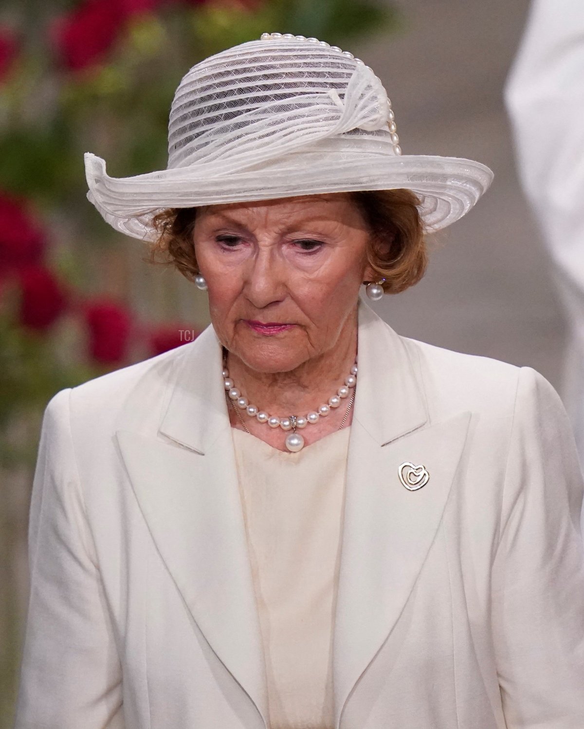 Norway's Queen Sonja leaves Oslo Cathedral after attending a memorial service in the Government Quarter in Oslo, on 22 July 2011, ten years after a right-wing extremist killed 77 people in twin attacks