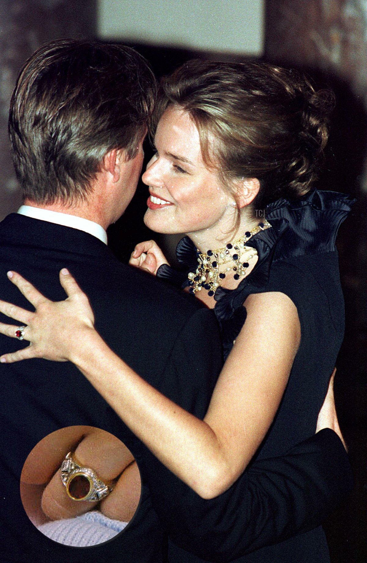 Prince Philippe of Belgium dances with his fiancee, Mathilde d'Udekem d'Acoz, during their engagement party at the Royal Castel in Brussels 13 November 1999. Prince Philippe and Mathilde d'Udekem d'Acoz will marry on 04 December 1999 in Brussels