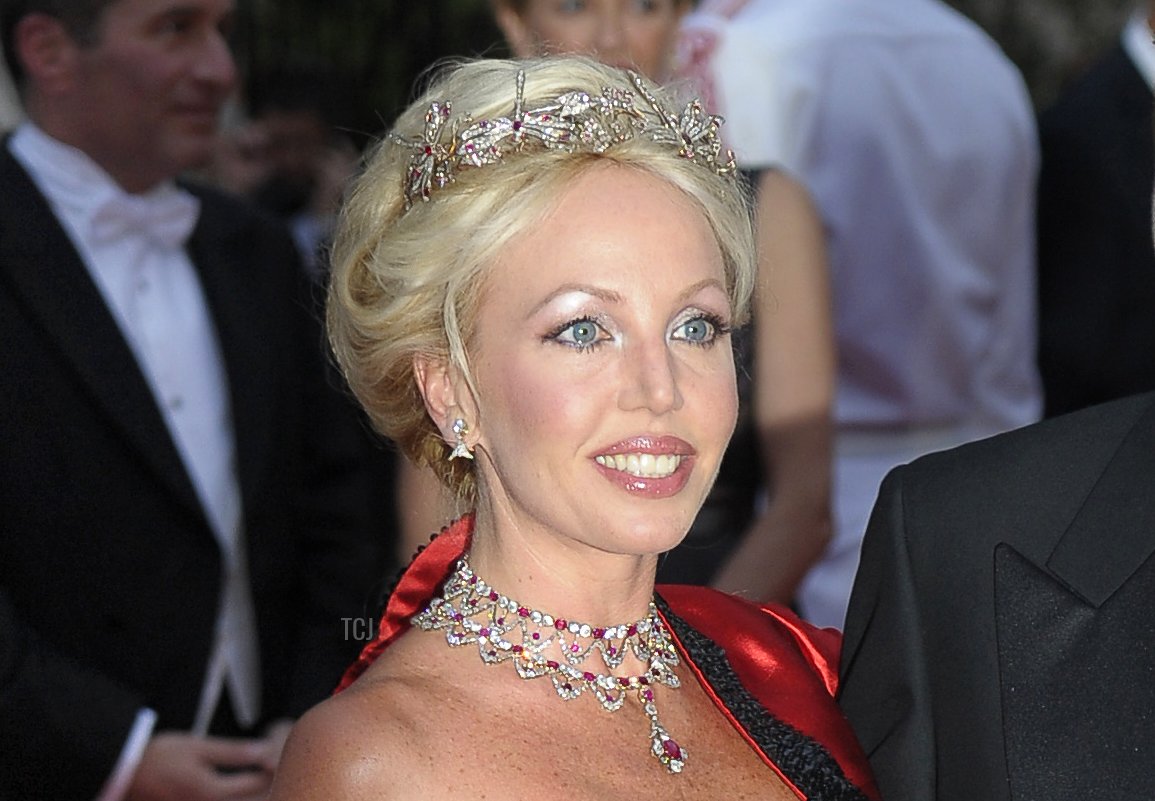 The wife of Italy's Prince Carlo of Bourbon-Two Sicilies, Camilla Cruciani, arrives at a dinner at the Opera terraces after the religious wedding ceremony of Princess Charlene of Monaco and Prince Albert II of Monaco on July 2, 2011 in Monaco
