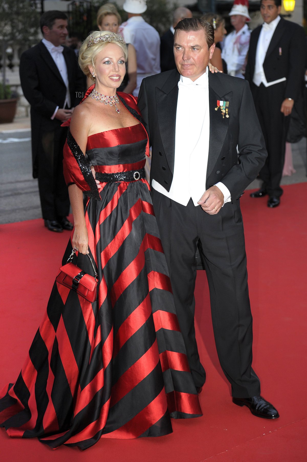 The wife of Italy's Prince Carlo of Bourbon-Two Sicilies, Camilla Cruciani, arrives at a dinner at the Opera terraces after the religious wedding ceremony of Princess Charlene of Monaco and Prince Albert II of Monaco on July 2, 2011 in Monaco