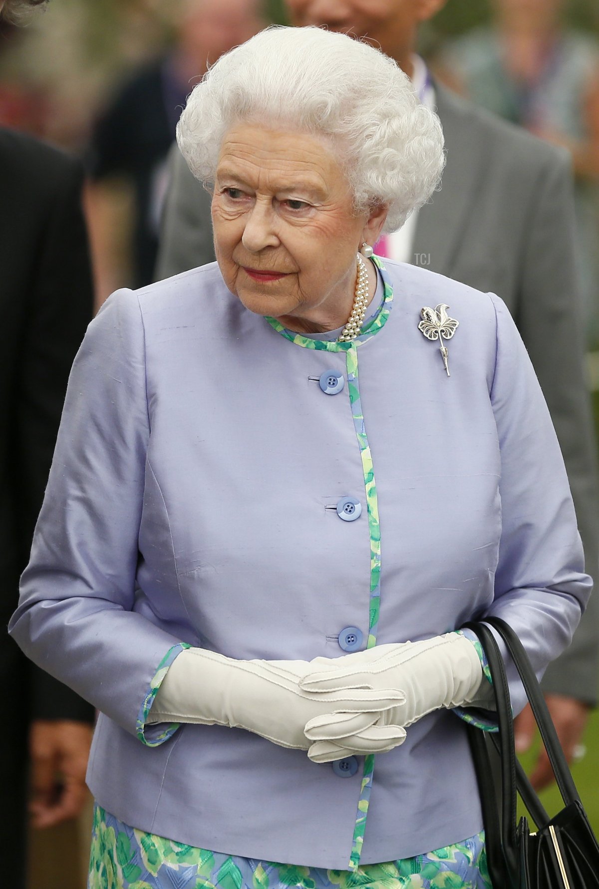 Queen Elizabeth II looks at a dispaly during a visit to the Chelsea Flower Show on press day on May 19, 2014 in London, England