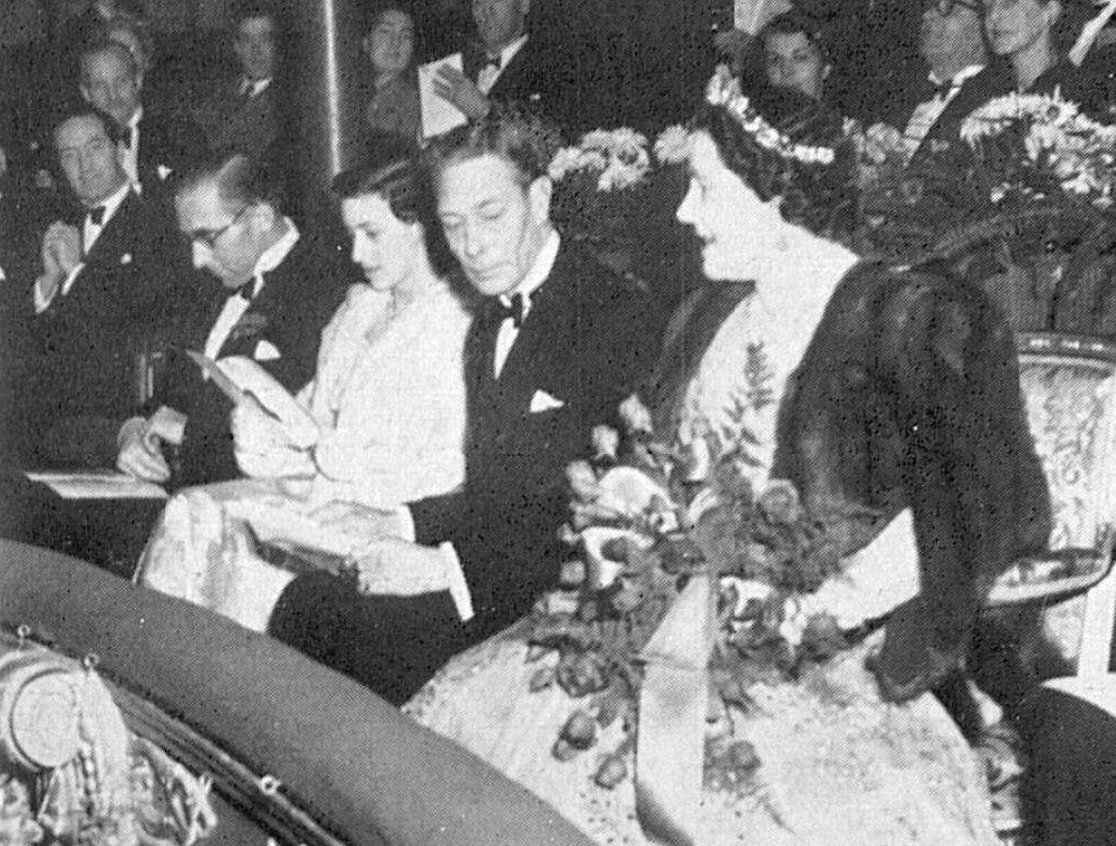 Princess Margaret, King George VI, and Queen Elizabeth attend a performance of Twelfth Night at the Old Vic, Dec 1950