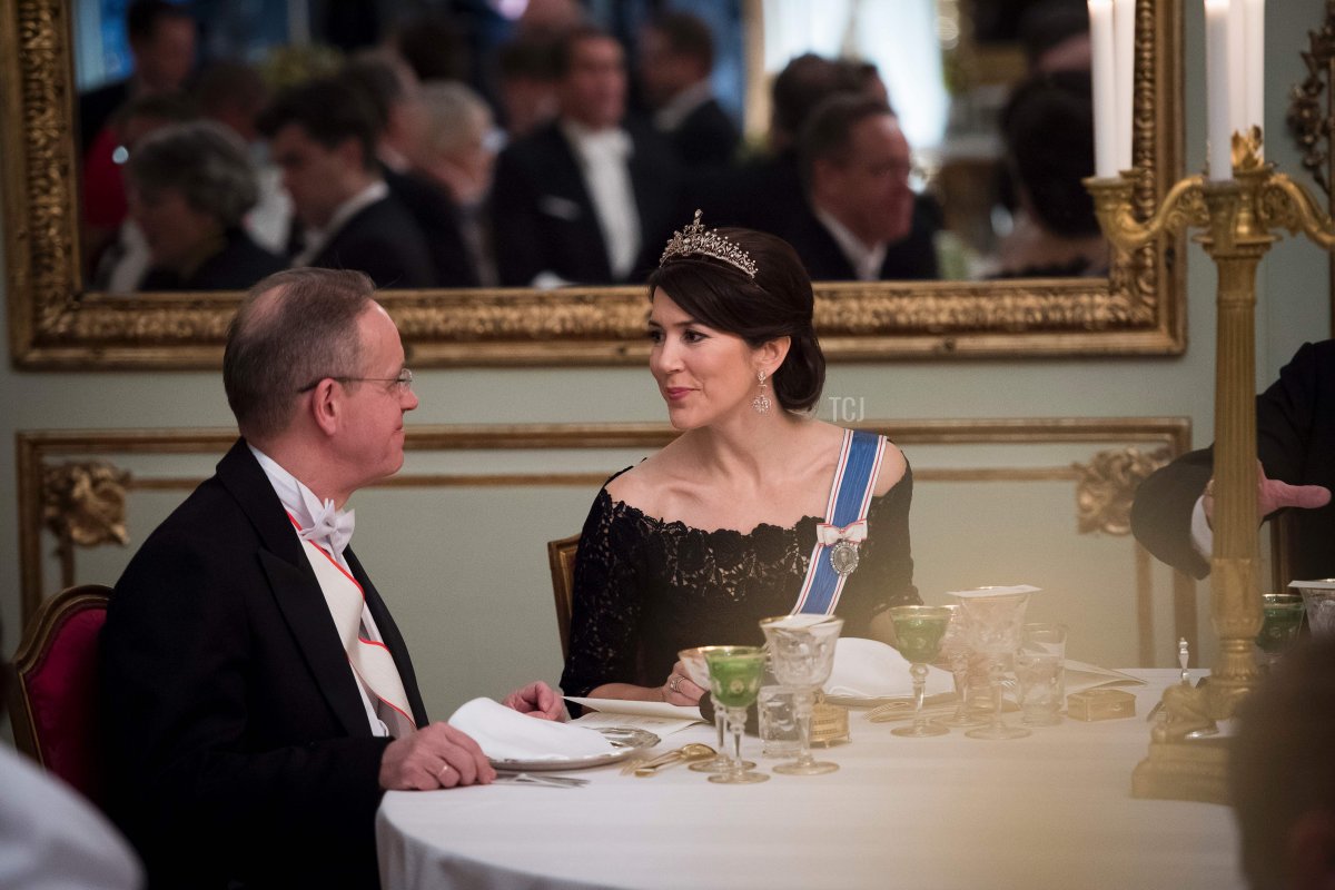Crown Princess Mary of Denmark attends a Gala Dinner for Iceland's President at Amalienbog Castle in Copenhagen, Denmark, January 24, 2017