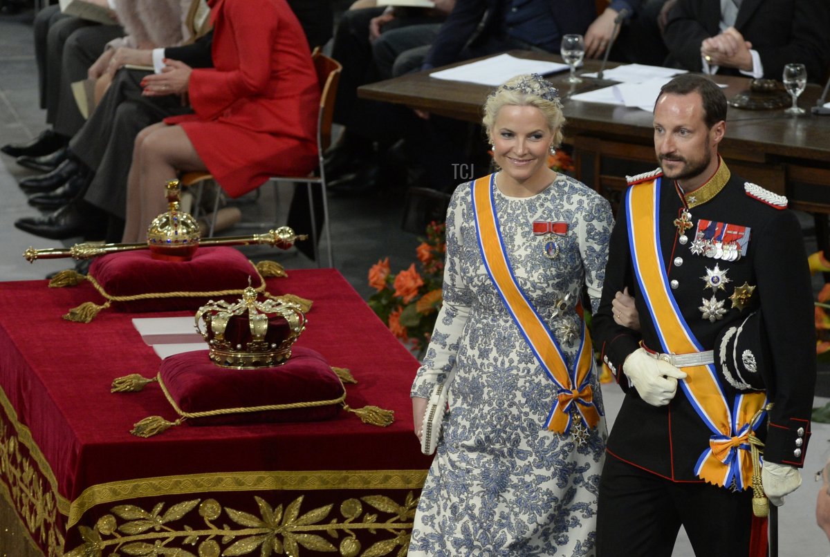 Norway's Crown Prince Haakon and his wife Crown Princess Mette-Marit arrive to attend the inauguration of King Willem-Alexander at Nieuwe Kerk (New Church) in Amsterdam on April 30, 2013