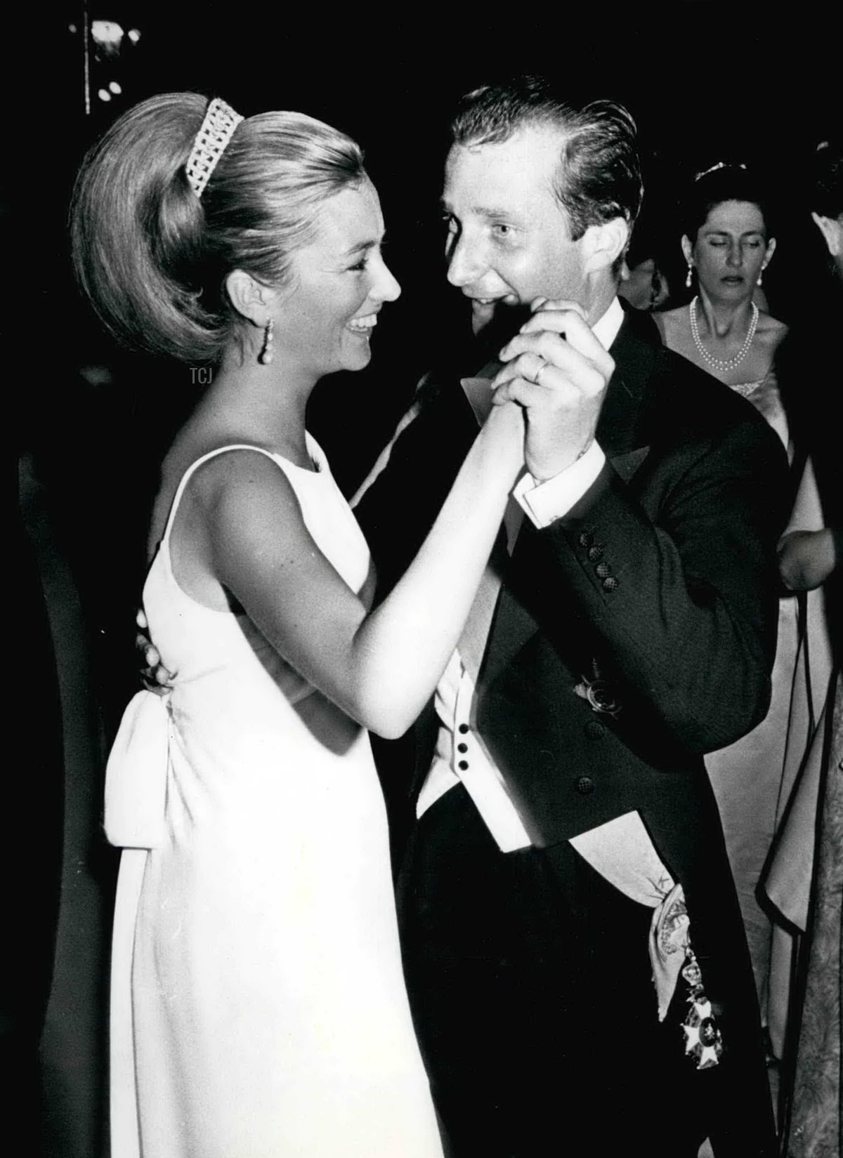 Prince Albert of Liege and his wife, Princess Paola, dancing during the Waterloo ball in Brussels, June 1965