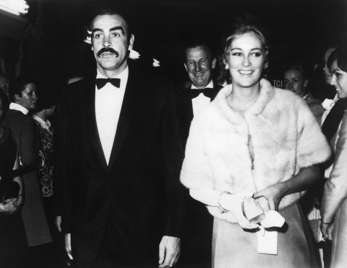 US actor Sean Connery and Princess Paola of Belgium arrive for the premiere of the film "Sahlako", 31 October 1968 in Belgium