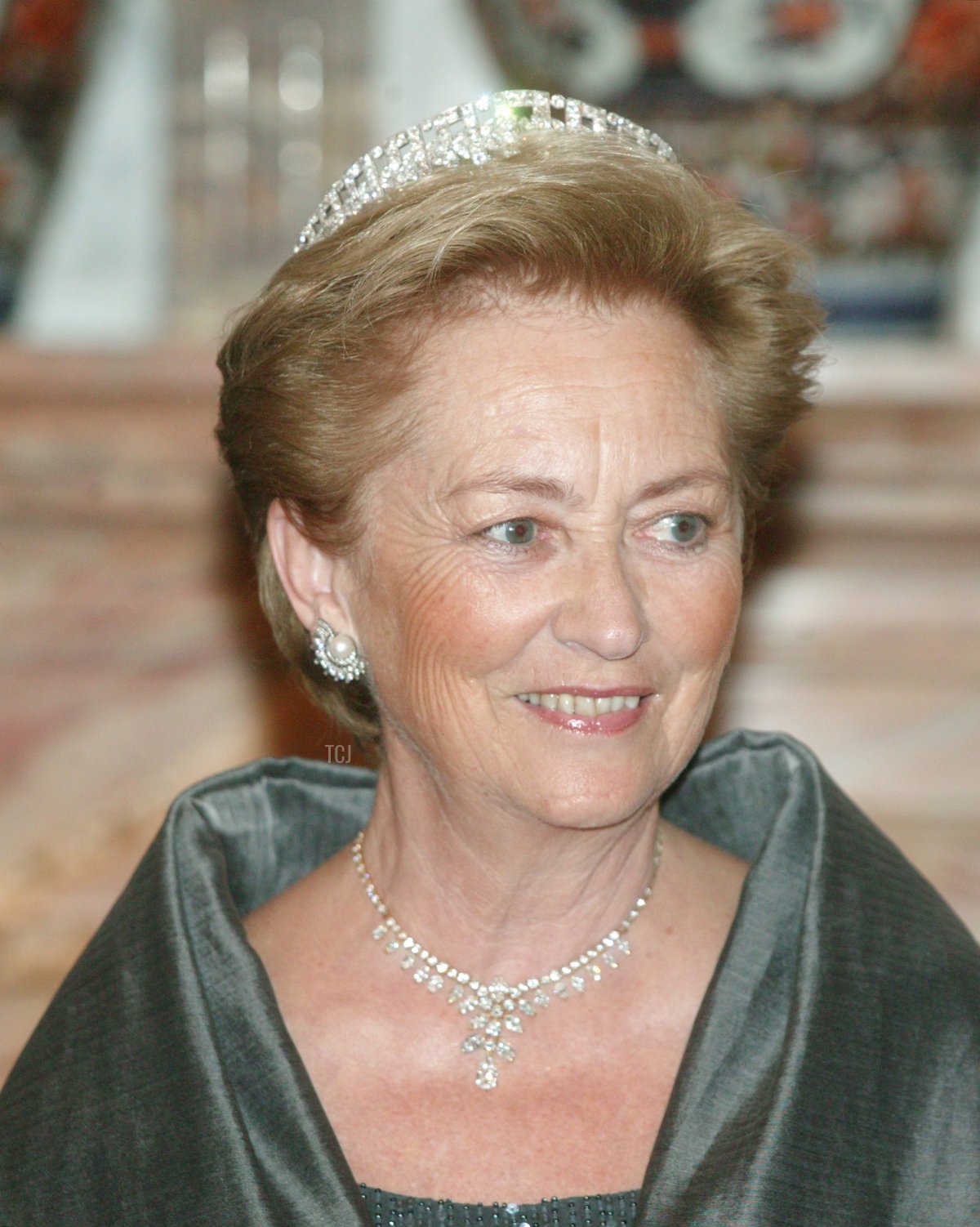 Queen Paola, attends the gala dinner in their honour at the Laeken Castle on October 26, 2004 in Brussels, Belgium