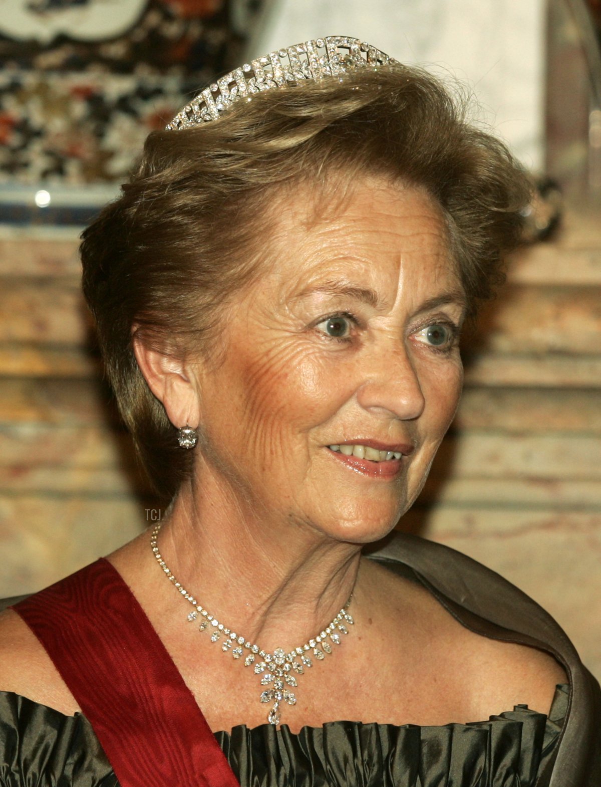 Queen Paola of Belgium poses before the gala dinner at Laeken Castle October 18, 2005 in Brussels, Belgium