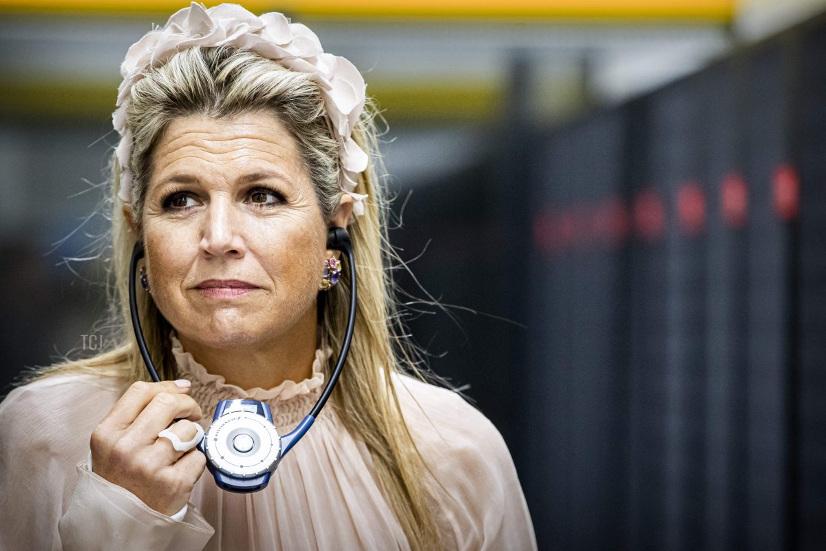 Dutch Queen Maxima looks at the national supercomputer Snellius during a visit at the Science Park in Amsterdam, on September 16, 2021