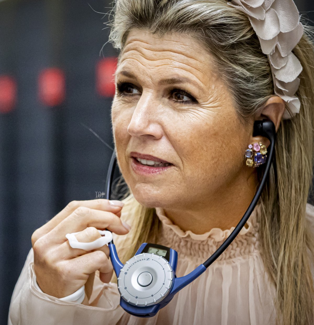 Dutch Queen Maxima looks at the national supercomputer Snellius during a visit at the Science Park in Amsterdam, on September 16, 2021