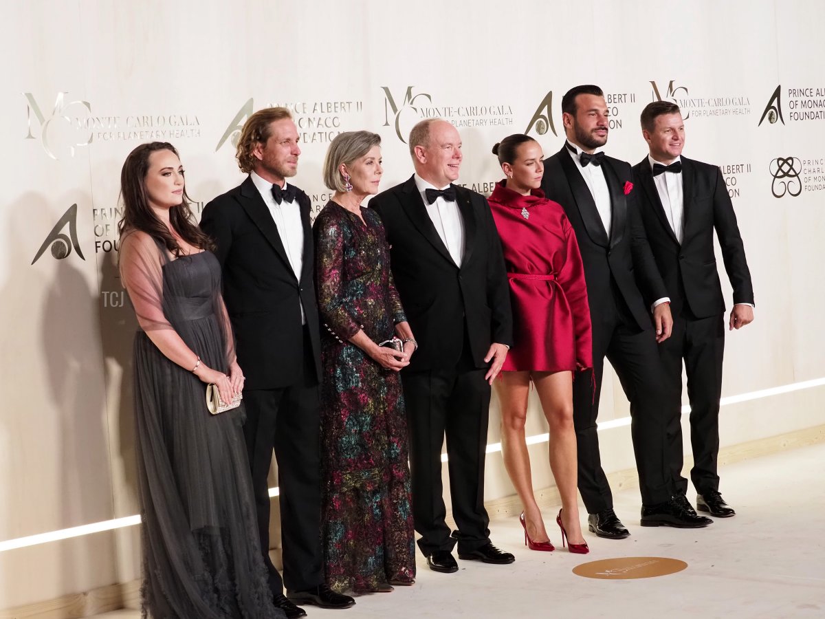 Roisin Wittstock, Andrea Casiraghi, Princess Caroline de Hanovre, Prince Albert II of Monaco, Pauline Ducruet, Maxime Giaccardi and Gareth Wittstock attend the 5th Monte-Carlo Gala For Planetary Health on September 23, 2021 in Monte-Carlo, Monaco