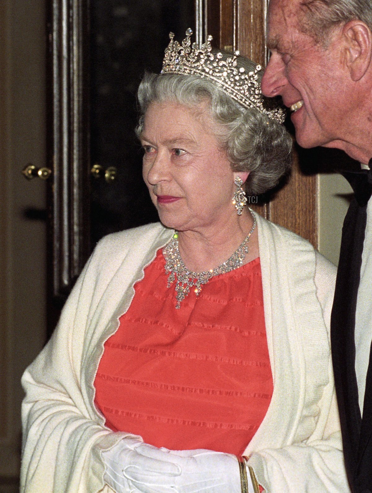 The Queen and the Duke of Edinburgh, talk to Czech President Havel after they arrived at the National Theatre in Prague for a music concert, on the 2nd day of their stay in the Czech Republic, 28 Mar 1996