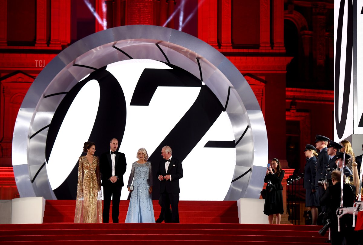 Catherine, Duchess of Cambridge, Prince William, Duke of Cambridge, Camilla, Duchess of Cornwall and Prince Charles, Prince of Wales at the World Premiere of "NO TIME TO DIE" at the Royal Albert Hall on September 28, 2021 in London, England