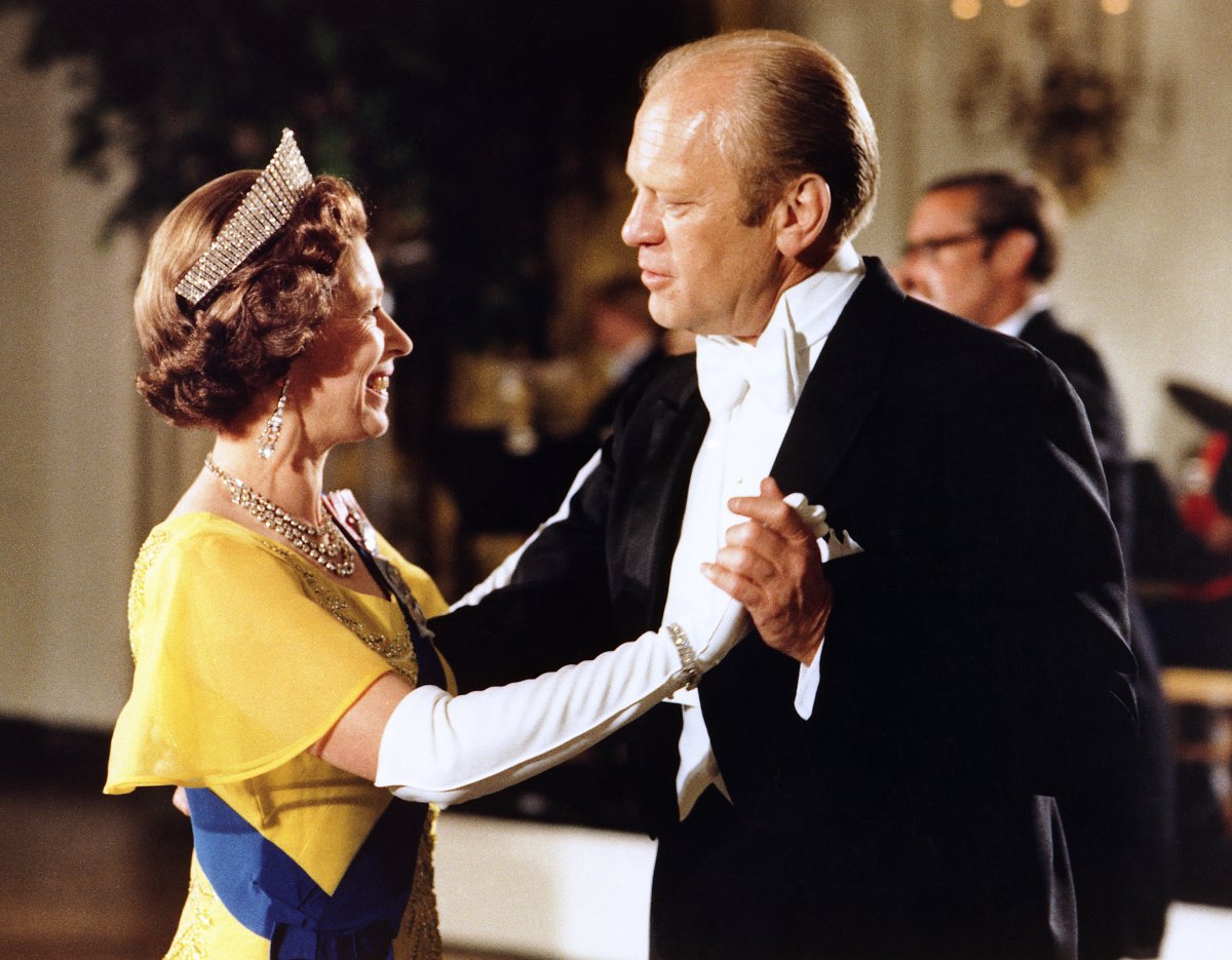 Photograph of President Gerald Ford dancing with Queen Elizabeth II during a State Dinner held in her honor