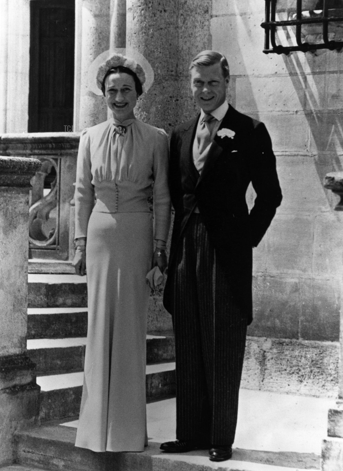 Edward, Duke of Windsor, and formerly Edward VIII of England, and his wife Wallis Simpson, are seen, 03 June 1937, during their wedding, at Chateau de Candé, Monts, France