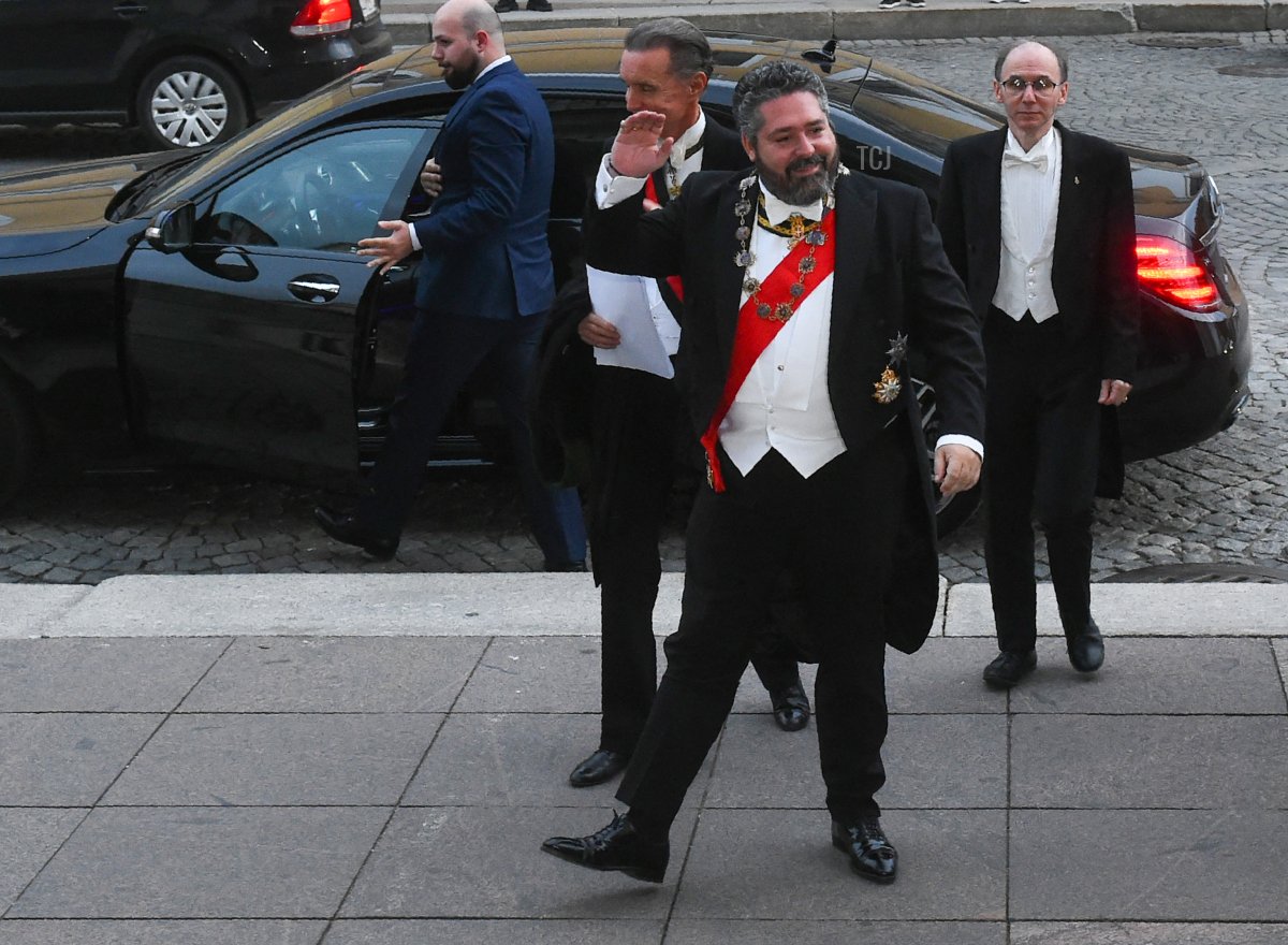 Grand Duke George Mikhailovich Romanov arrives to attend a wedding dinner after his wedding ceremony in Saint Petersburg, on October 1, 2021