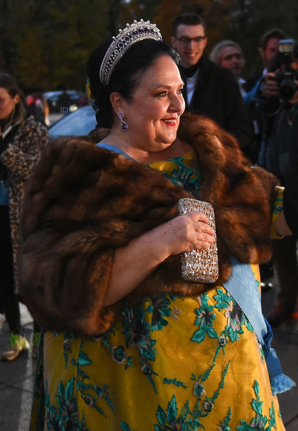 Grand Duchess Maria Vladimirovna of Russia arrives to attend a dinner during the wedding of Grand Duke George Mikhailovich Romanov, and Victoria Romanovna Bettarini in Saint Petersburg, on October 1, 2021