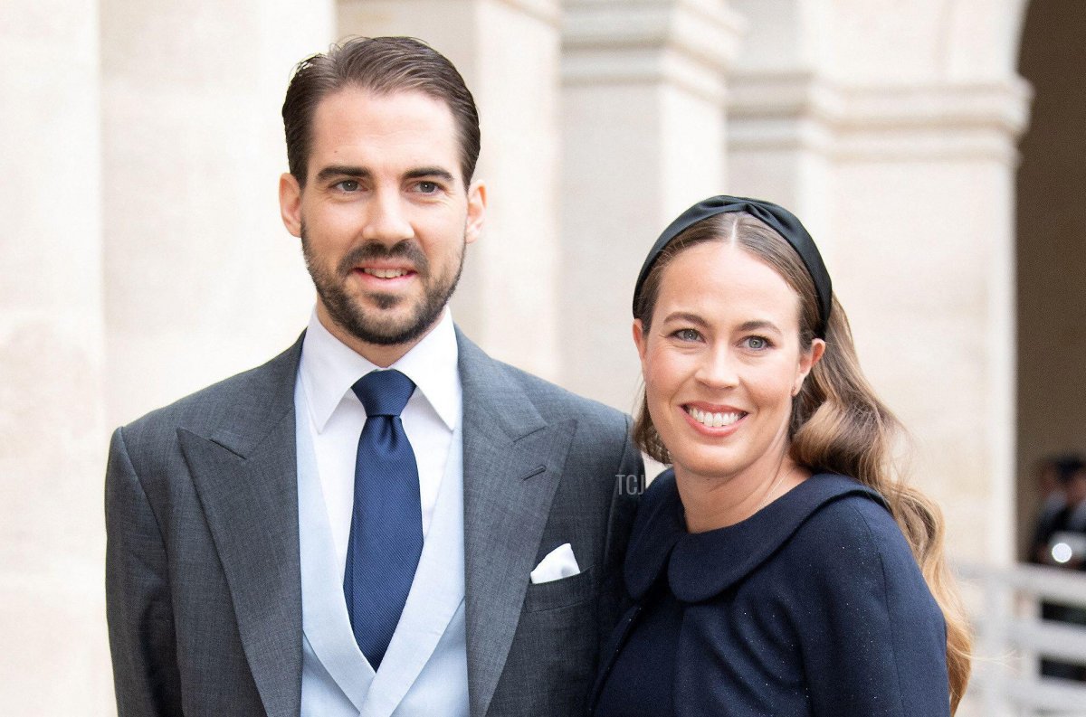 Prince Philippos of Greek and his fiancee Nina Flohn attend the Royal Wedding of Prince Jean-Christophe Napoleon and Olympia Von Arco-Zinneberg at Les Invalides on October 19, 2019 in Paris, France