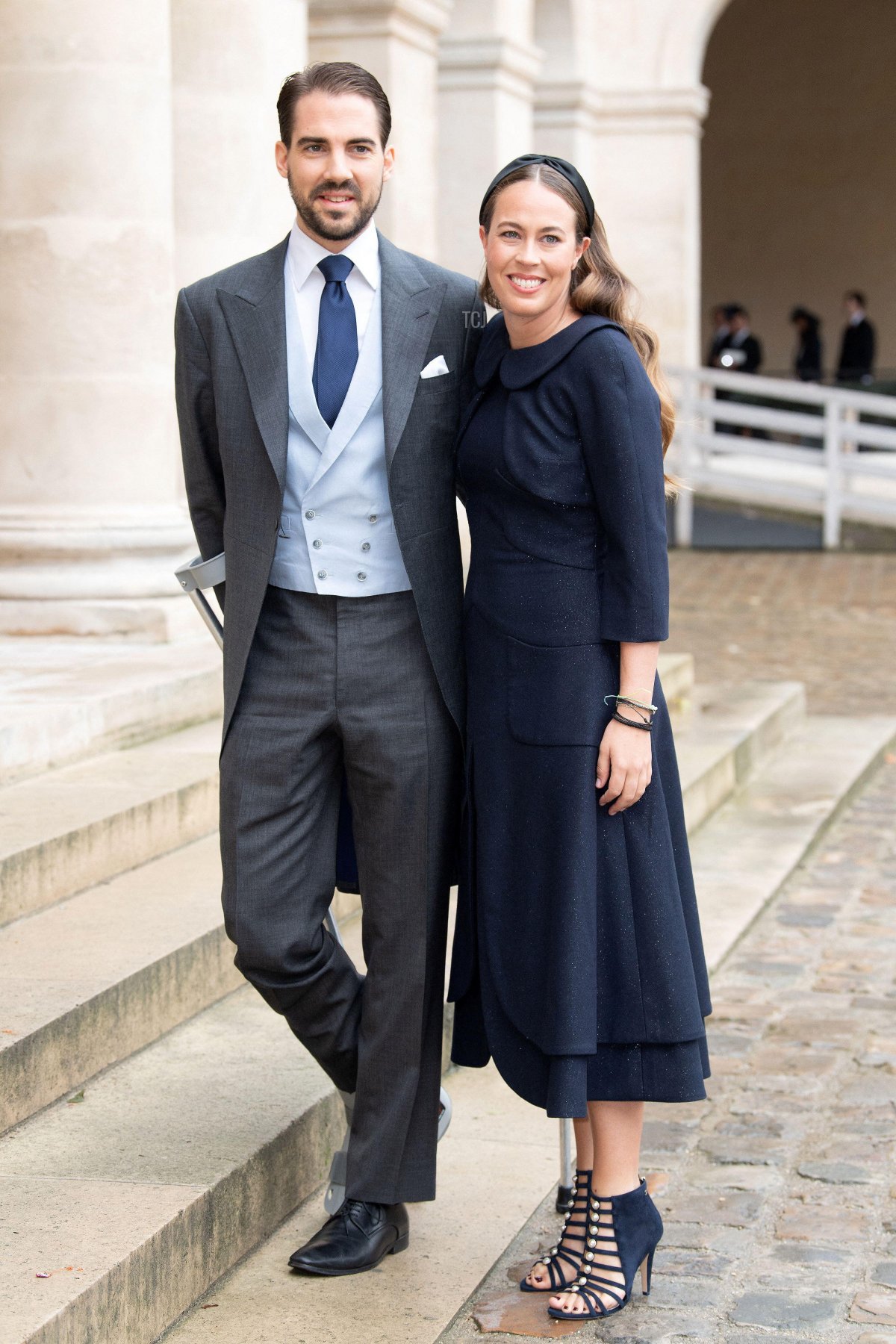 Prince Philippos of Greek and his fiancee Nina Flohn attend the Royal Wedding of Prince Jean-Christophe Napoleon and Olympia Von Arco-Zinneberg at Les Invalides on October 19, 2019 in Paris, France