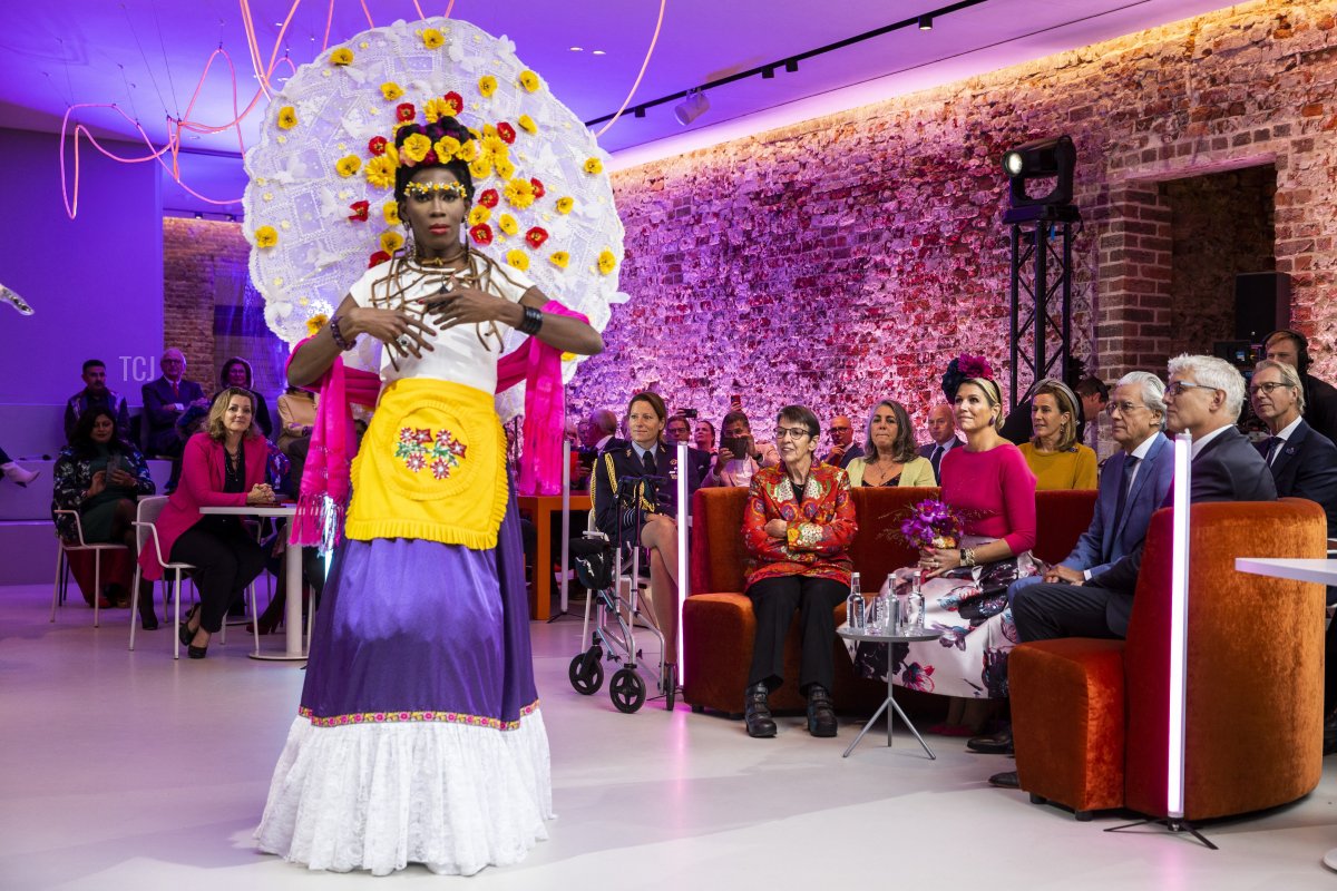 Queen Maxima of Netherlands attends the opening of the exhibition "Viva la Frida!: Life and Art of Frida Kahlo" at the Drents Museum in Assen, on October 7, 2021