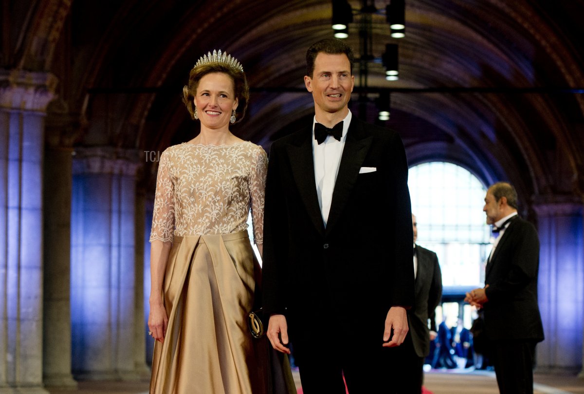 Hereditary Prince Alois and Hereditary Princess Sophie of Liechtenstein arrive on April 29, 2013 to attend a dinner at the National Museum (Rijksmuseum) in Amsterdam hosted by Queen Beatrix of the Netherlands on the eve of her abdication