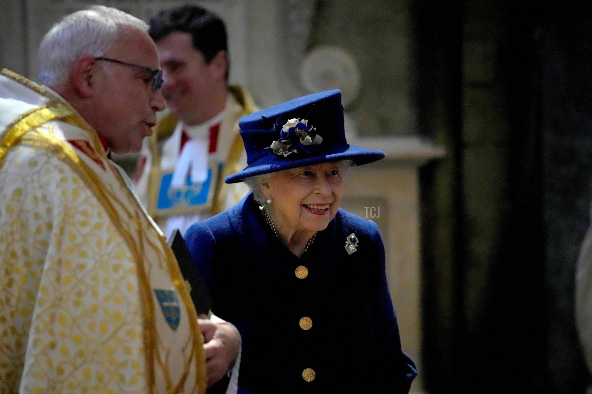 Britain's Queen Elizabeth II arrives to attend a Service of Thanksgiving to mark the Centenary of the Royal British Legion at Westminster Abbey in London on October 12, 2021