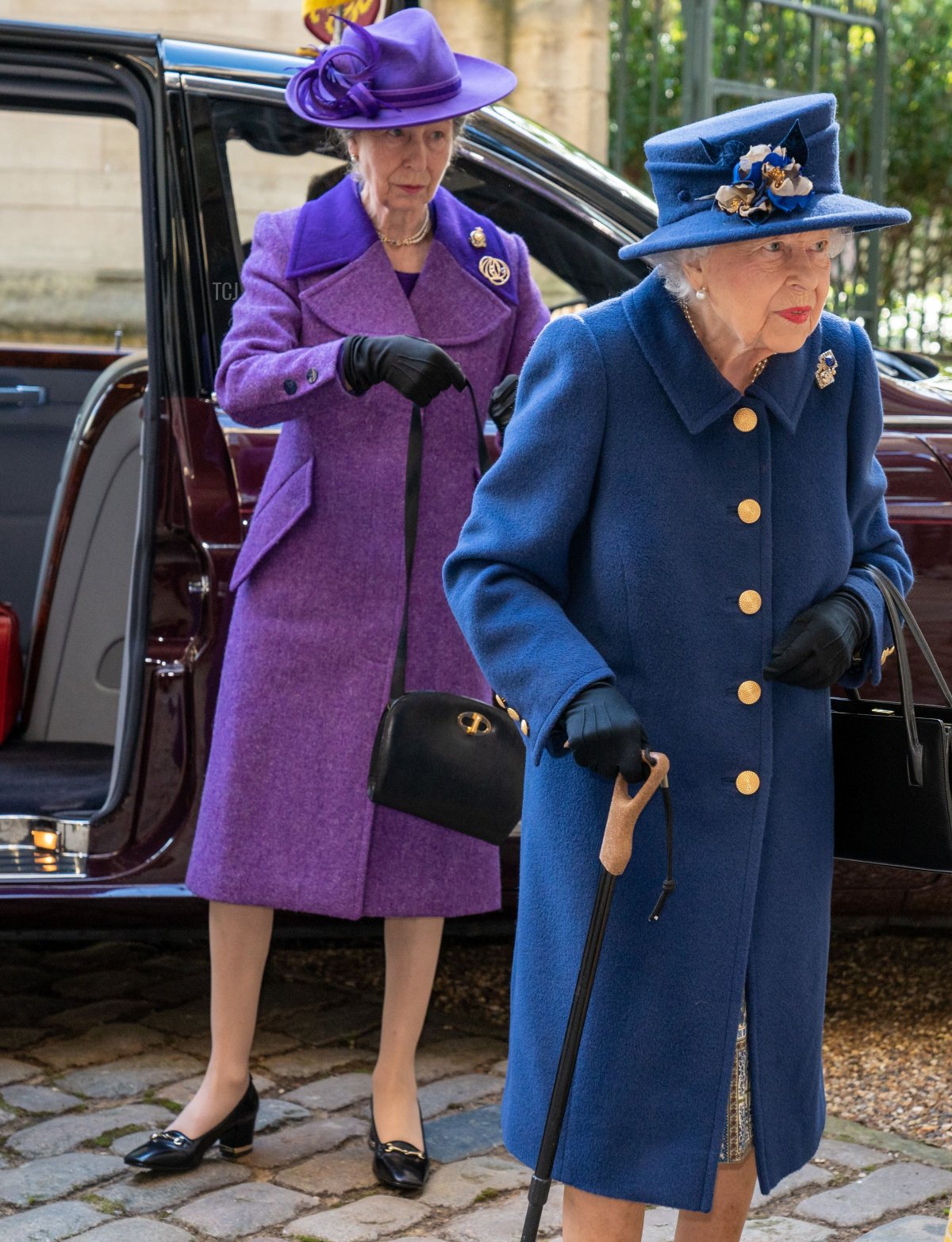 Britain's Queen Elizabeth II (R) and Britain's Princess Anne, Princess Royal (L) arrive to attend a Service of Thanksgiving to mark the Centenary of the Royal British Legion at Westminster Abbey in London on October 12, 2021