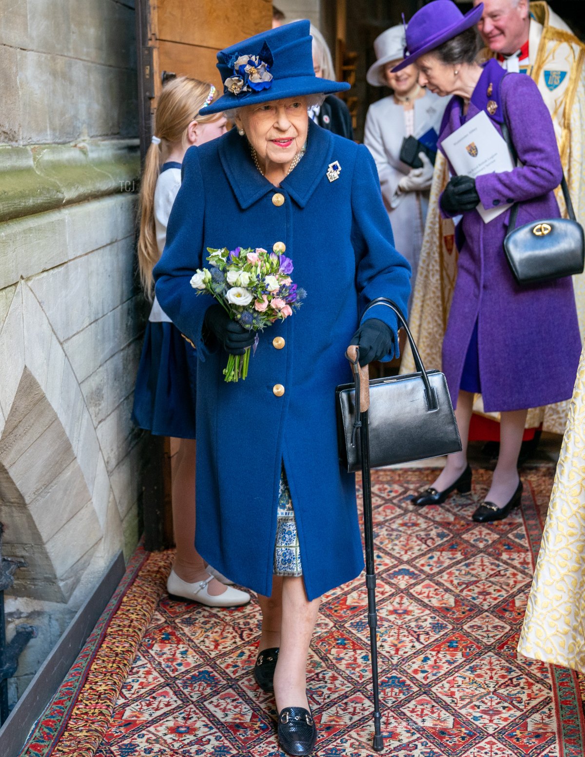 Queen Elizabeth II and Princess Anne, Princess Royal attend a service of Thanksgiving to mark the centenary of The Royal British Legion at Westminster Abbey on October 12, 2021 in London, England