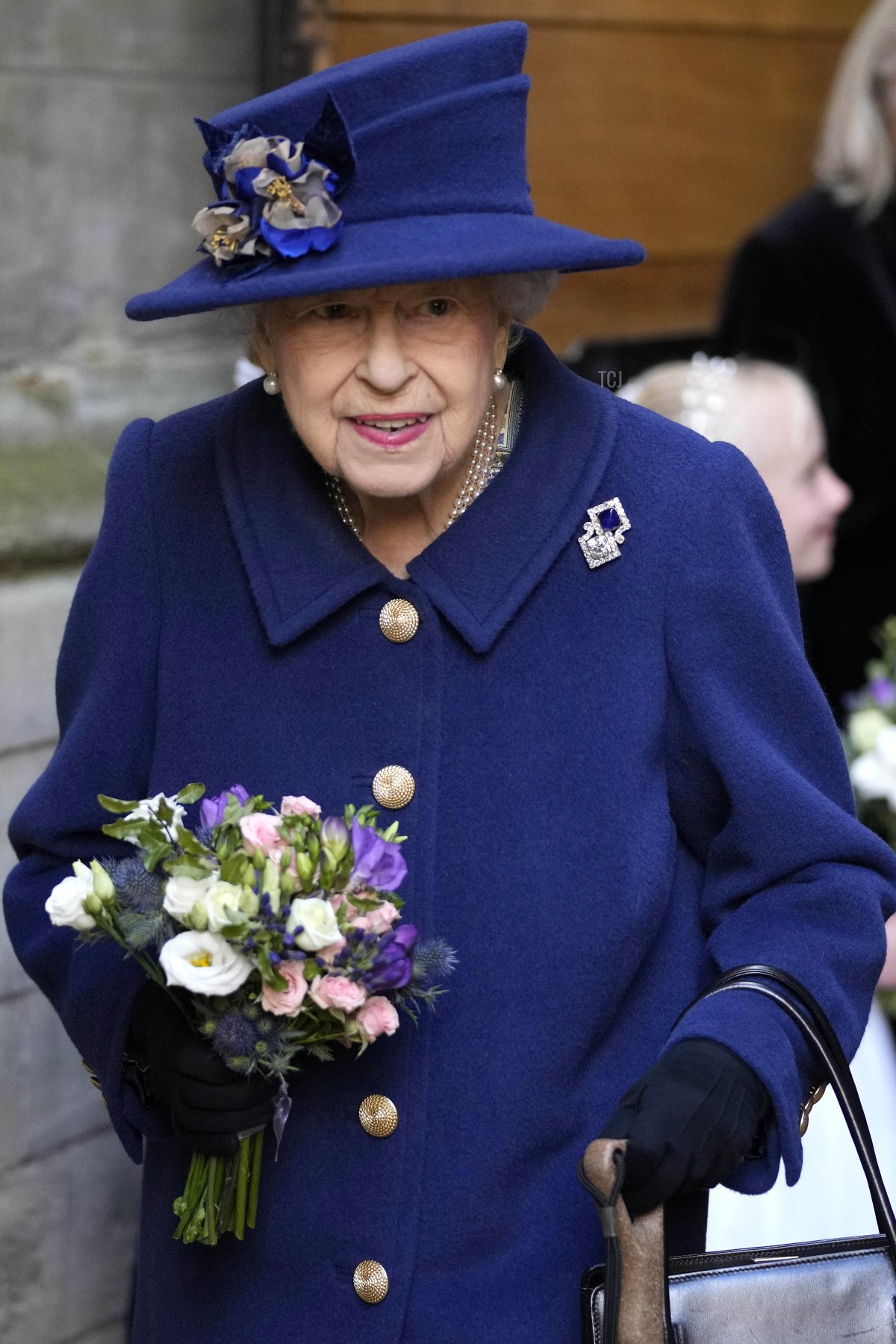 Queen Elizabeth II attends a service of Thanksgiving to mark the centenary of The Royal British Legion at Westminster Abbey on October 12, 2021 in London, England