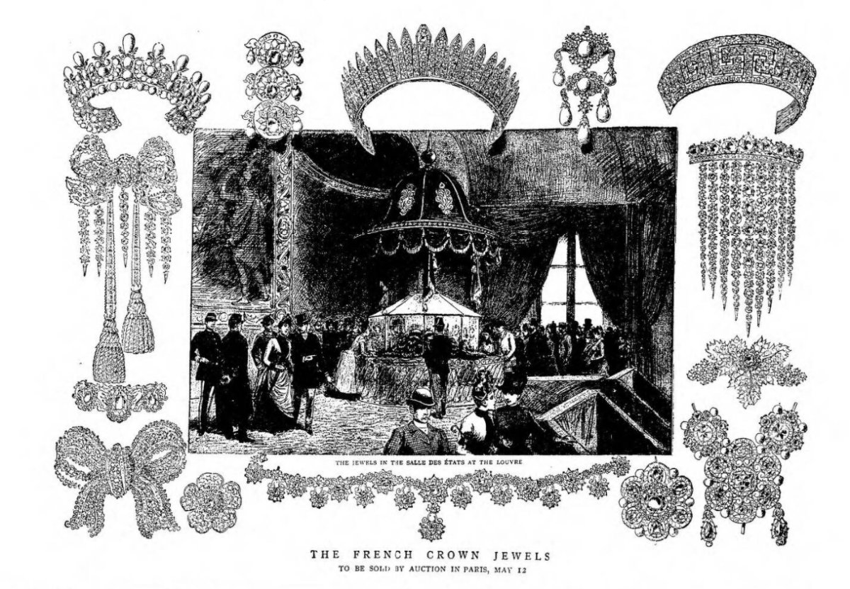 The Graphic's illustration of the sale of the French crown jewels, 1887