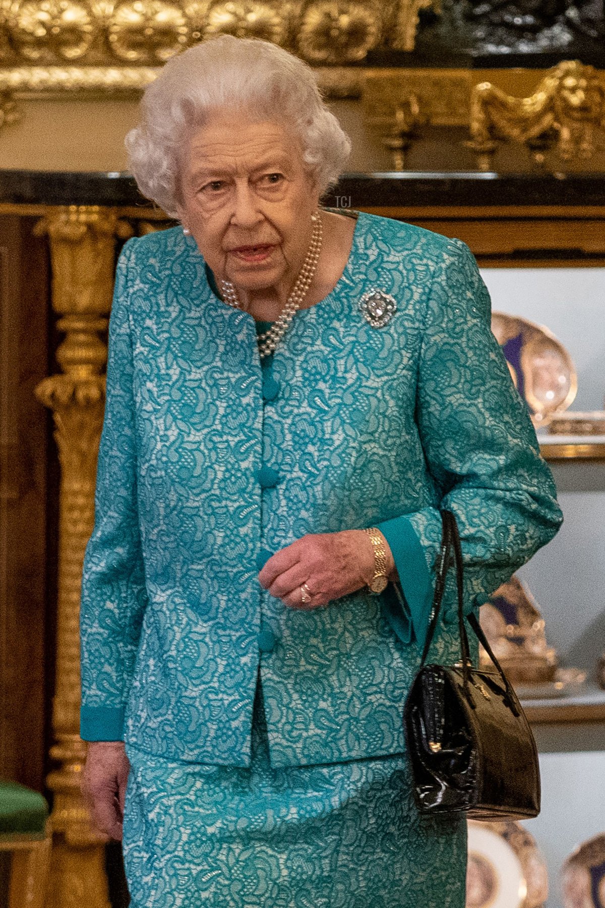 Britain's Queen Elizabeth II attends a reception to mark the Global Investment Summit, at Windsor Castle in Windsor, west of London on October 19, 2021