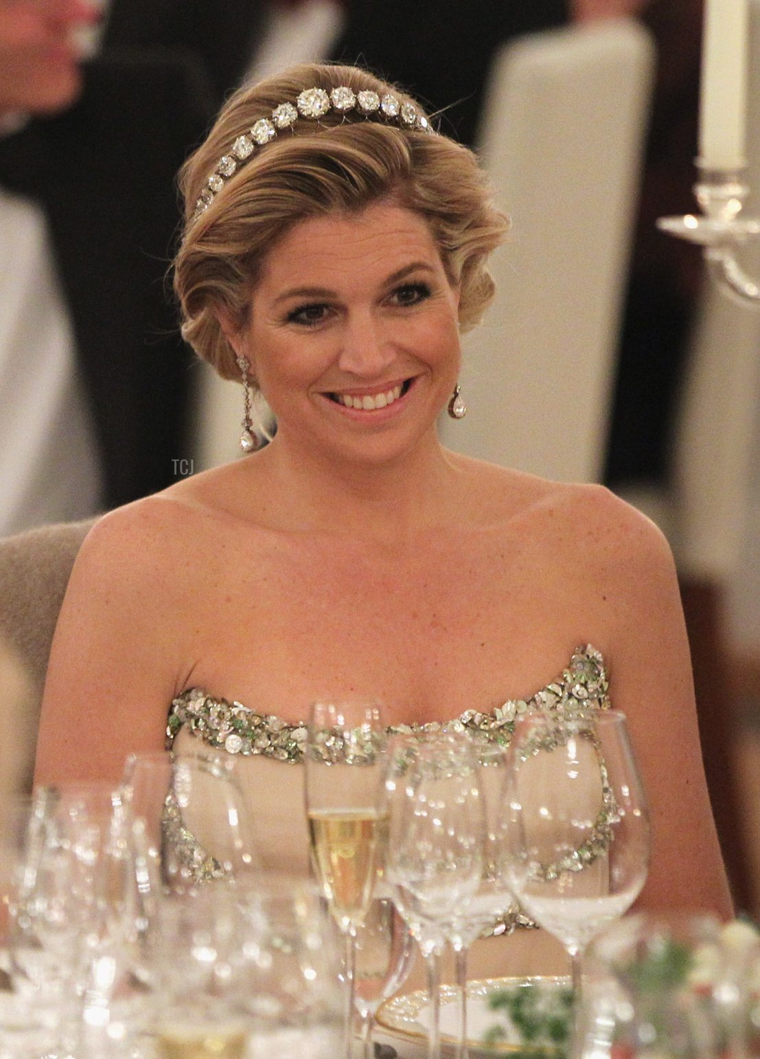 Former German President Horst Koehler and Princess Maxima of the Netherlands attend a state banquet given in honour of the visiting Dutch royals at Bellevue Presidential Palace on April 12, 2011 in Berlin, Germany