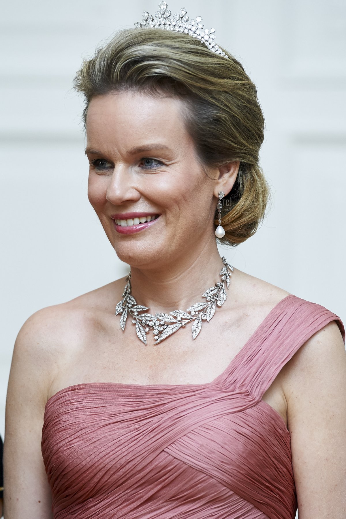 Queen Mathilde of Belgium smiles while official dinner at Presidential Palace as part of official Royal visit in Poland on October 13, 2015 in Warsaw, Poland