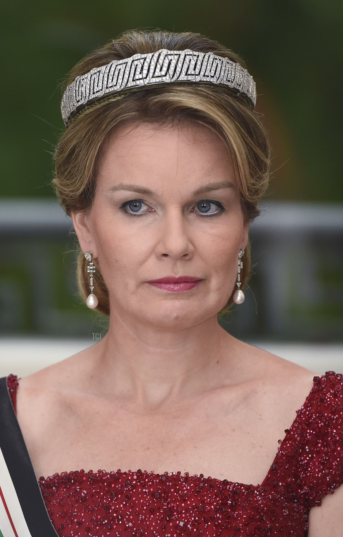 Queen Mathilde of Belgium attends a gala dinner at the Laeken royal Palace in Brussels, on May 18, 2016