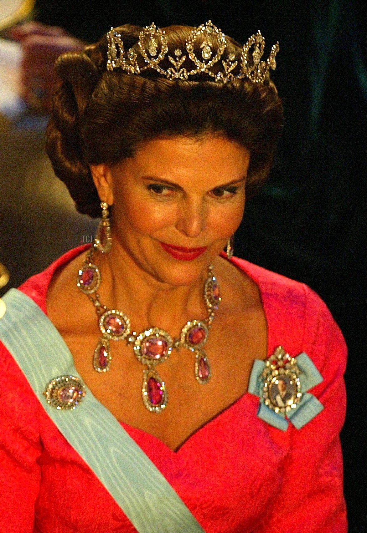 Queen Silvia of Sweden attends a gala banquet following the awarding of the Nobel Prizes at City Hall December 10, 2003 in Stockholm, Sweden