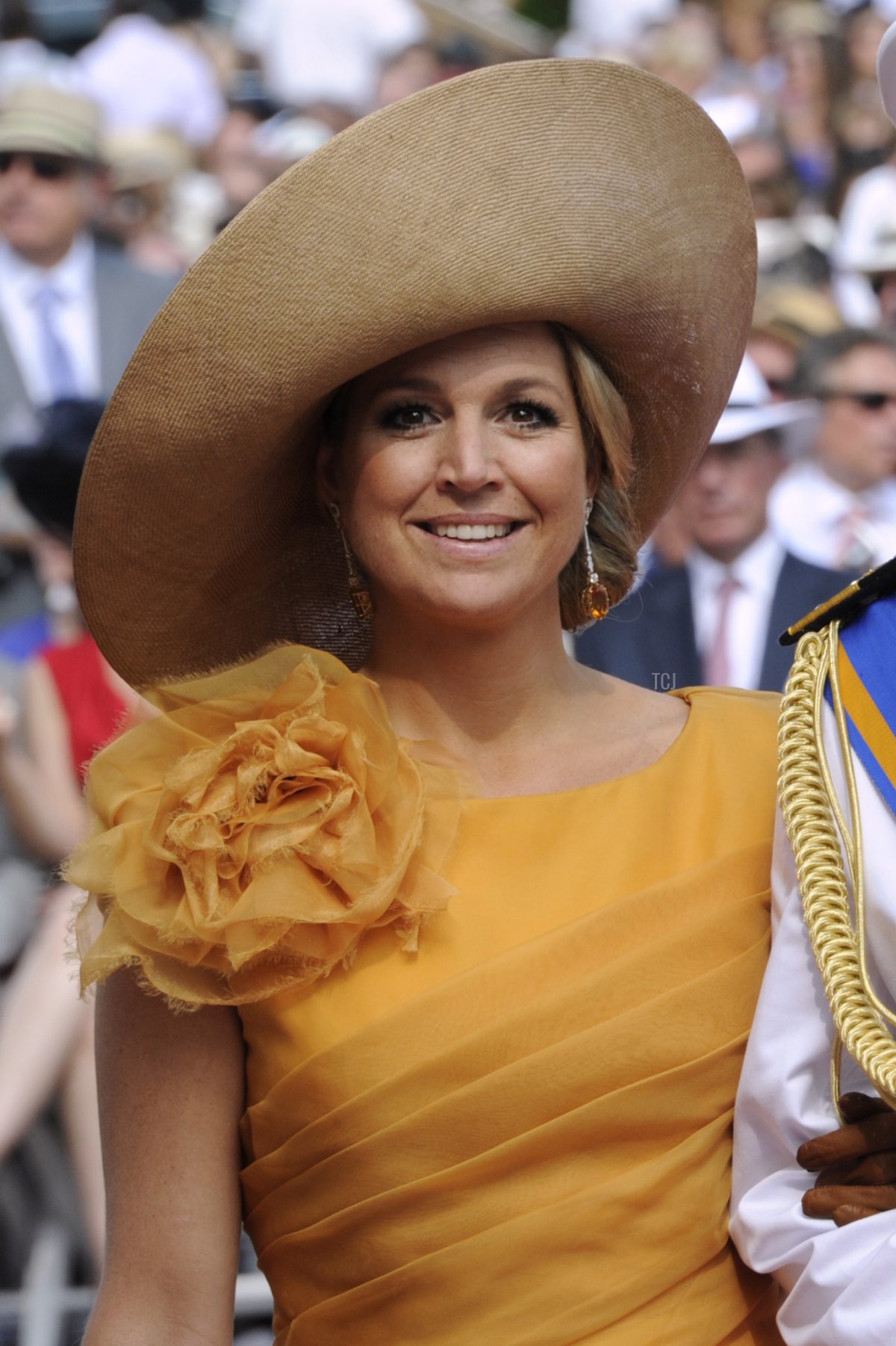 The Netherland's Princess Maxima arrives for the religious wedding of Prince Albert II of Monaco and Princess Charlene of Monaco at the Prince's Palace on July 2, 2011 in Monaco