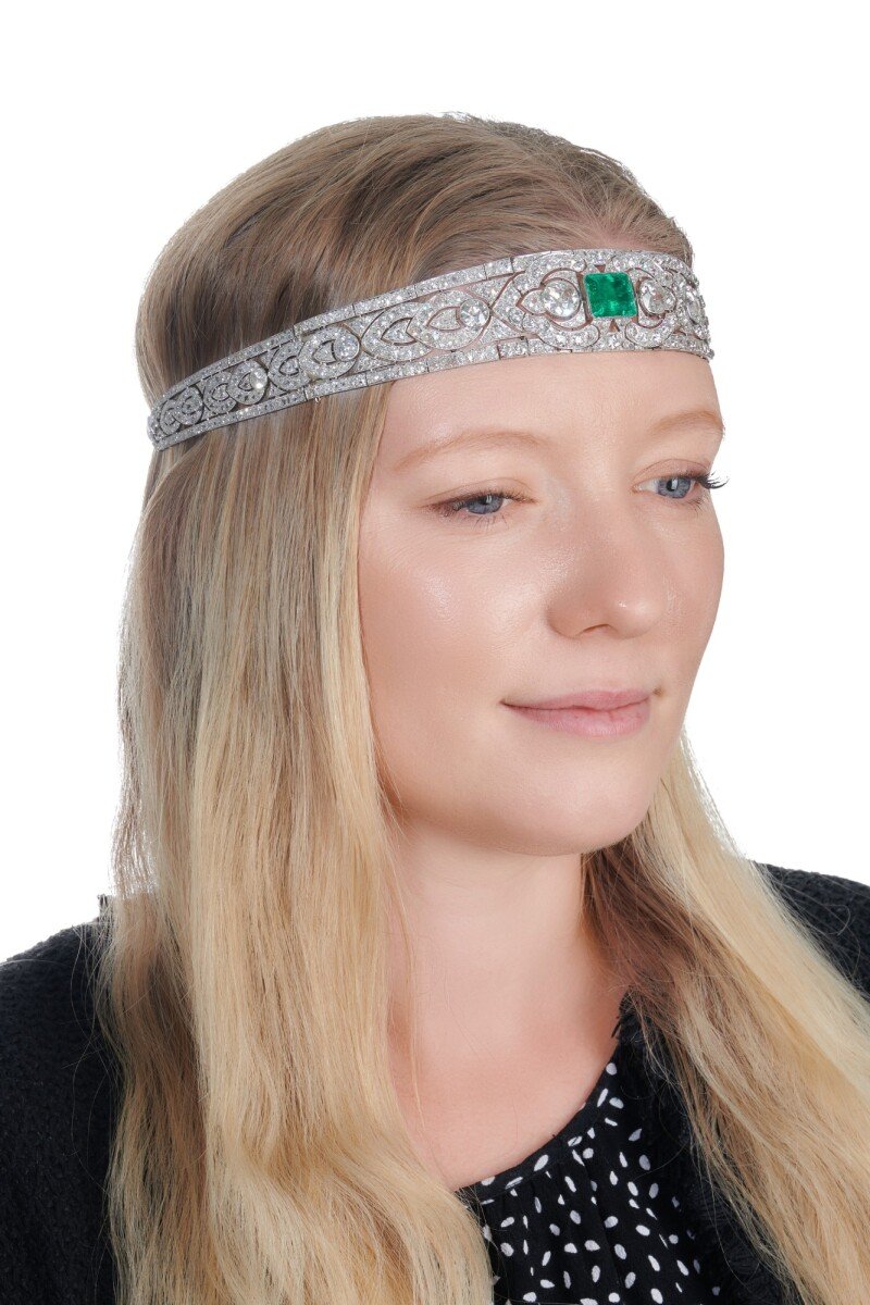 Impressive emerald and diamond bandeau, circa 1924 and later