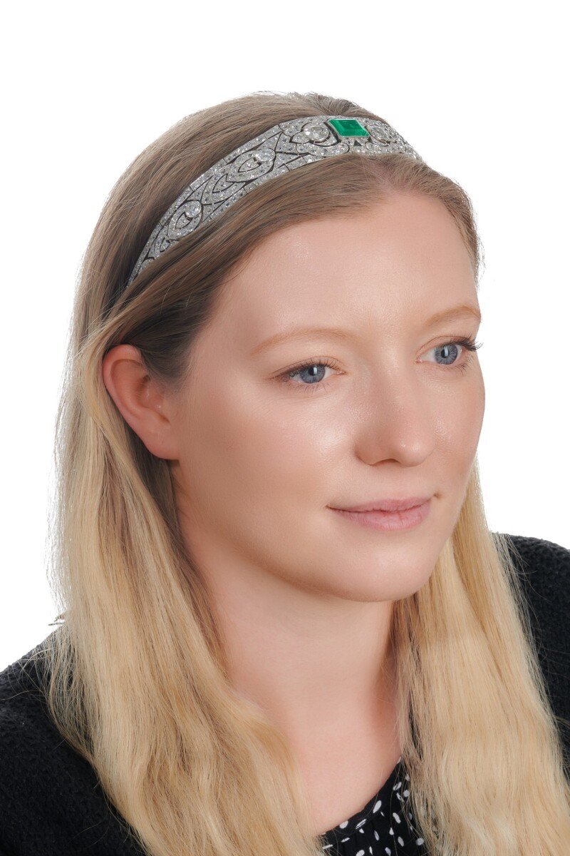 Impressive emerald and diamond bandeau, circa 1924 and later