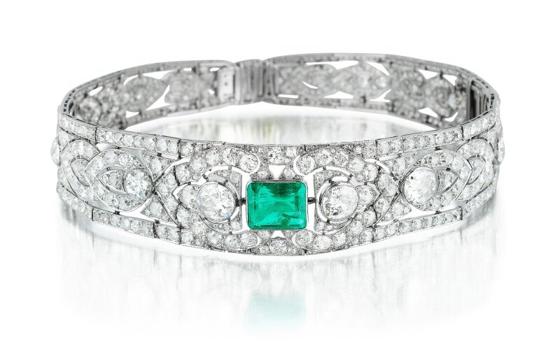 Impressive emerald and diamond bandeau, circa 1924 and later