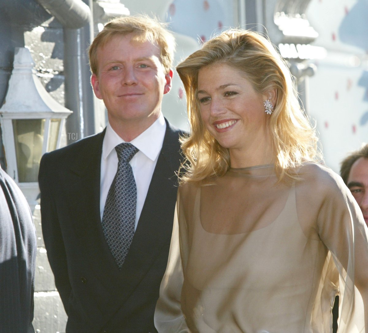 Dutch Crown Prince Willem Alexander (L) and Princess Maxima arrive at a dinner party given by Norwegian Princess Martha Louise and Ari Behn May 22, 2002 in Trondheim, Norway. Martha Louise and Ari Behn will be married May 24, 2002