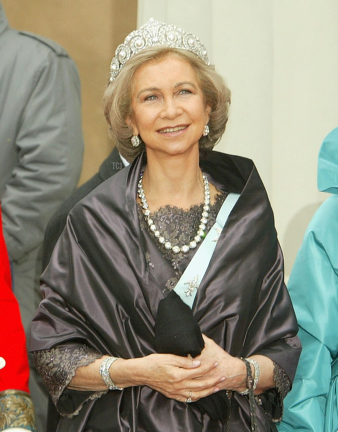 Queen Sofia of Spain attends the wedding of Danish Crown Prince Frederik and Miss Mary Elizabeth Donaldson in Copenhagen Cathedral May 14, 2004 in Copenhagen