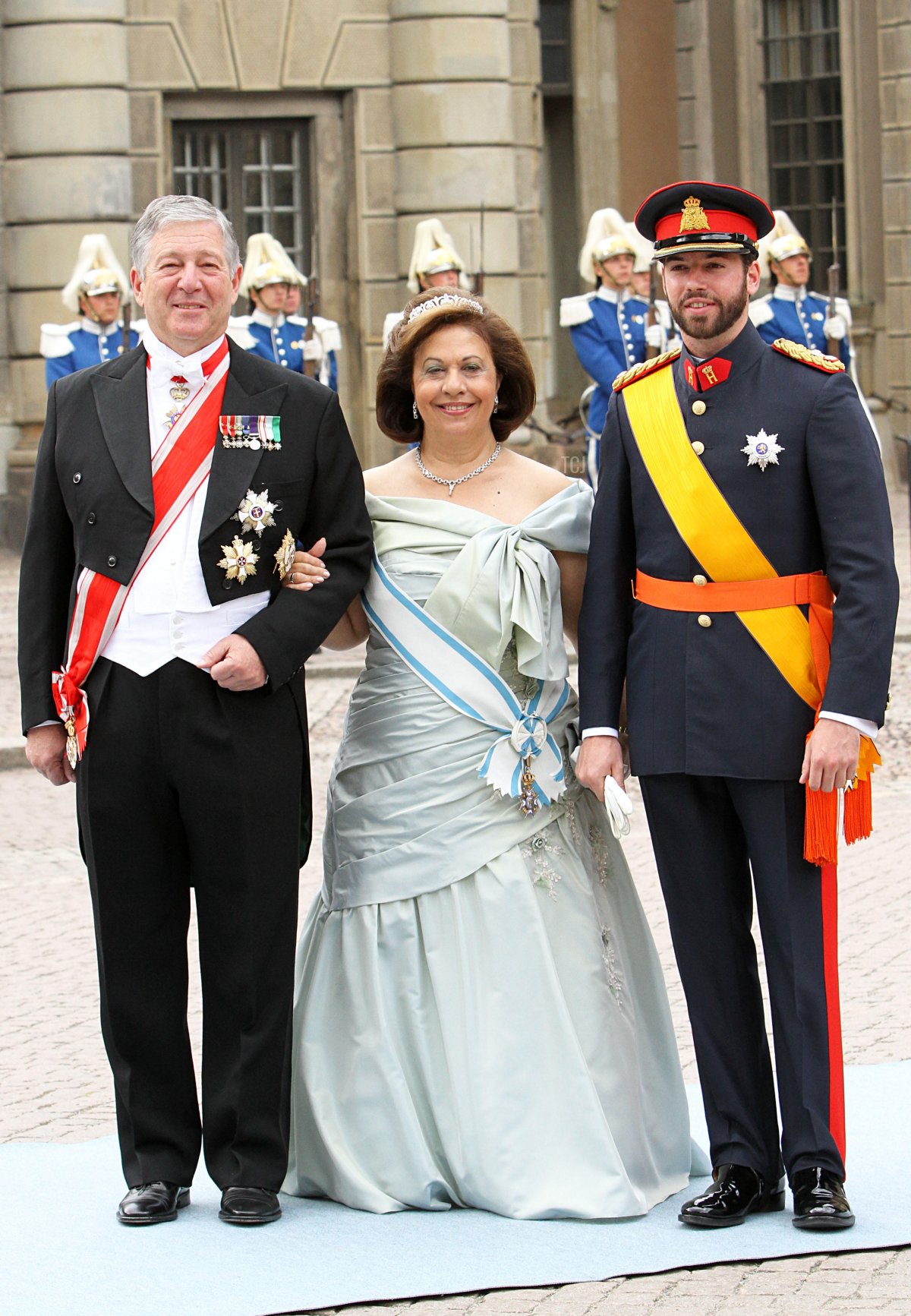 Crown Prince Alexander of Serbia, his wife Crown Princess Katherine and Guillaume Hereditary Prince of Luxembourg arrive for the wedding of Crown Princess Victoria of Sweden and Daniel Westling in Stockholm, Sweden, 19 June 2010