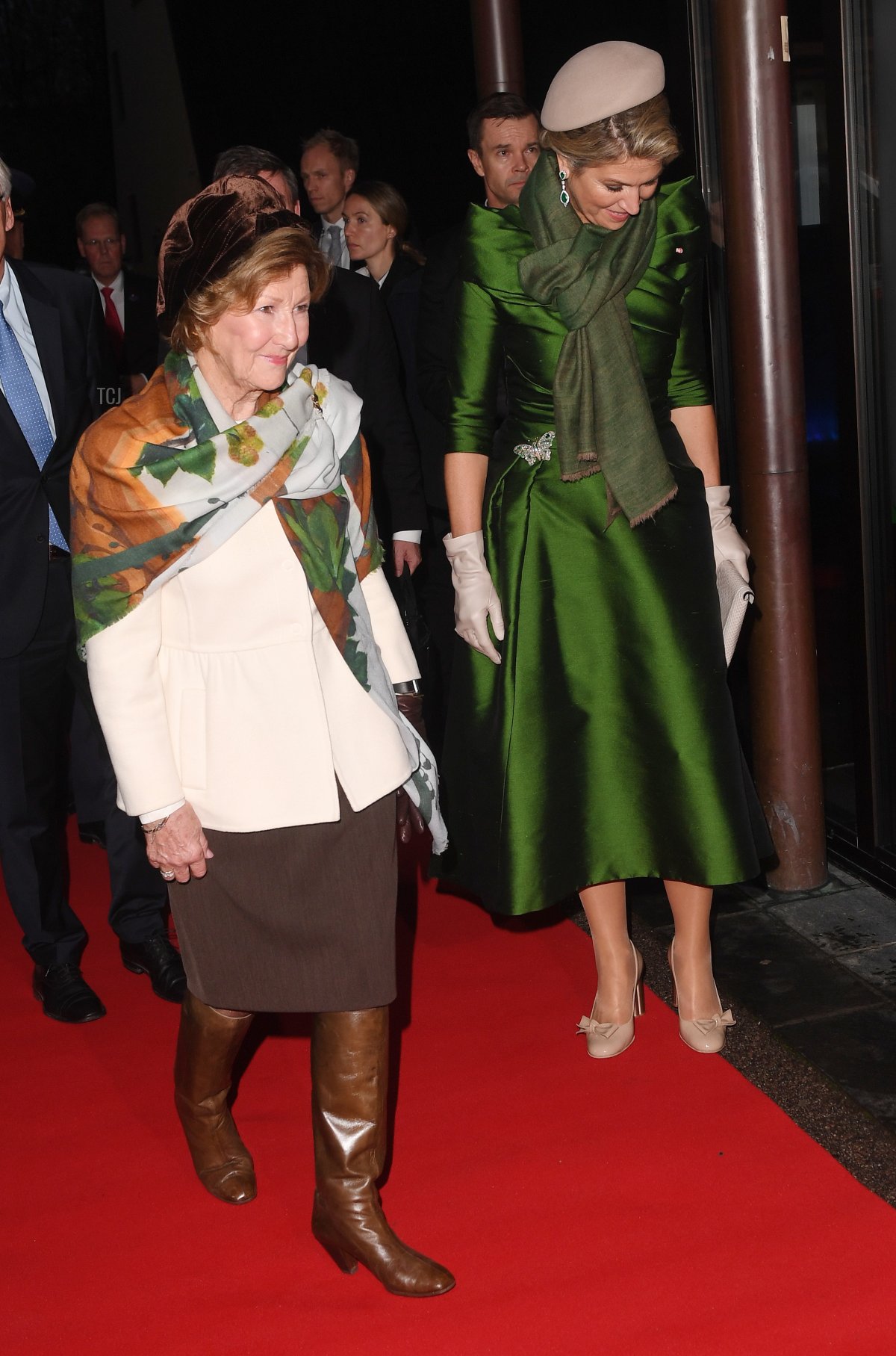 Queen Sonja and Queen Maxima attend the Fram Museum on November 9, 2021 in Oslo, Norway