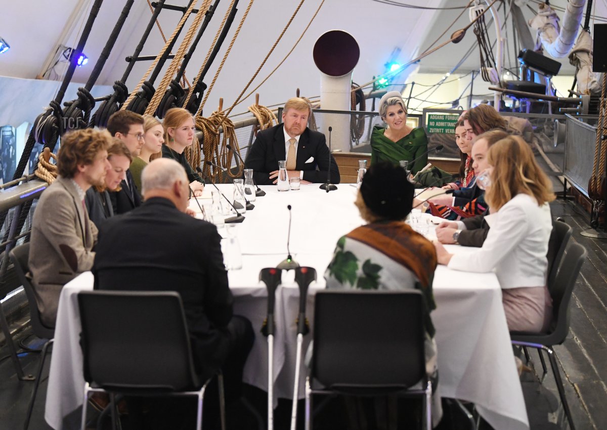 King Harald of Norway, Queen Sonja of Norway, King Willem-Alexander of The Netherlands and Queen Maxima of The Netherlands attend the Fram Museum on November 9, 2021 in Oslo, Norway