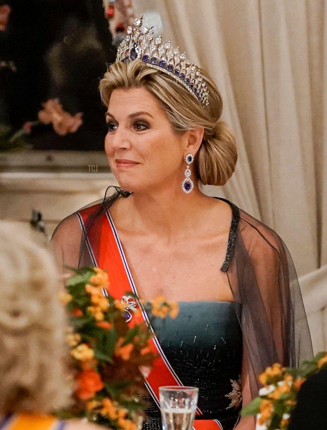 Queen Sonja, King Willem-Alexander and Queen Maxima of the Netherlands during a gala dinner at the Palace during the first day of the state visit from the Netherlands