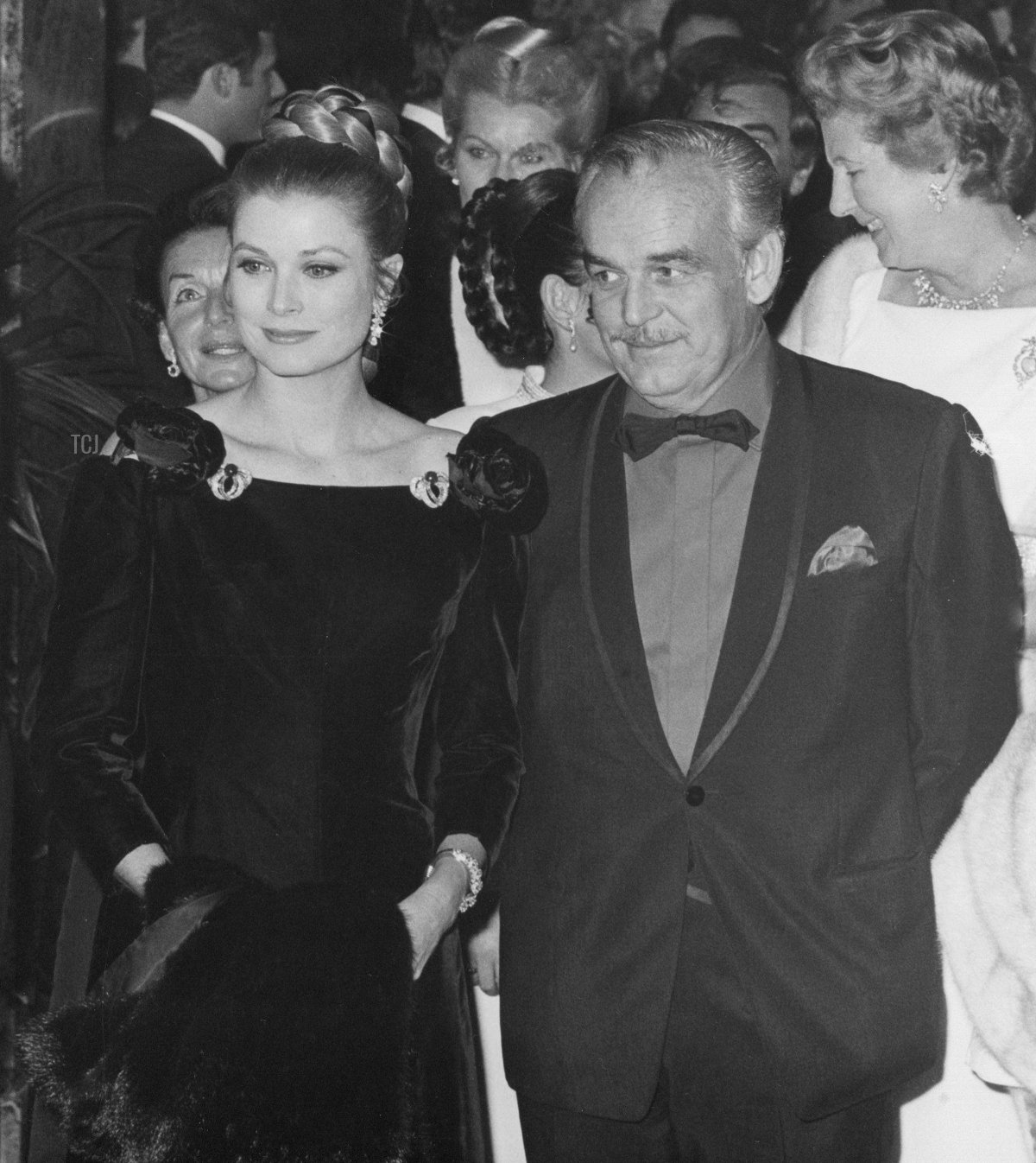 Princess Grace and Prince Rainier arrive at her "Scorpio"-themed 40th birthday party at the Hermitage Hotel in Monaco, November 1969